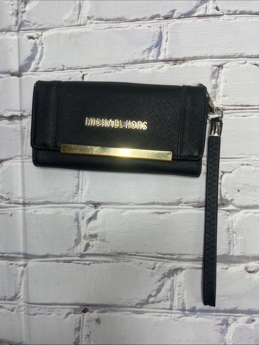 Michael Kors Black Clutch Wallet with Gold Accents